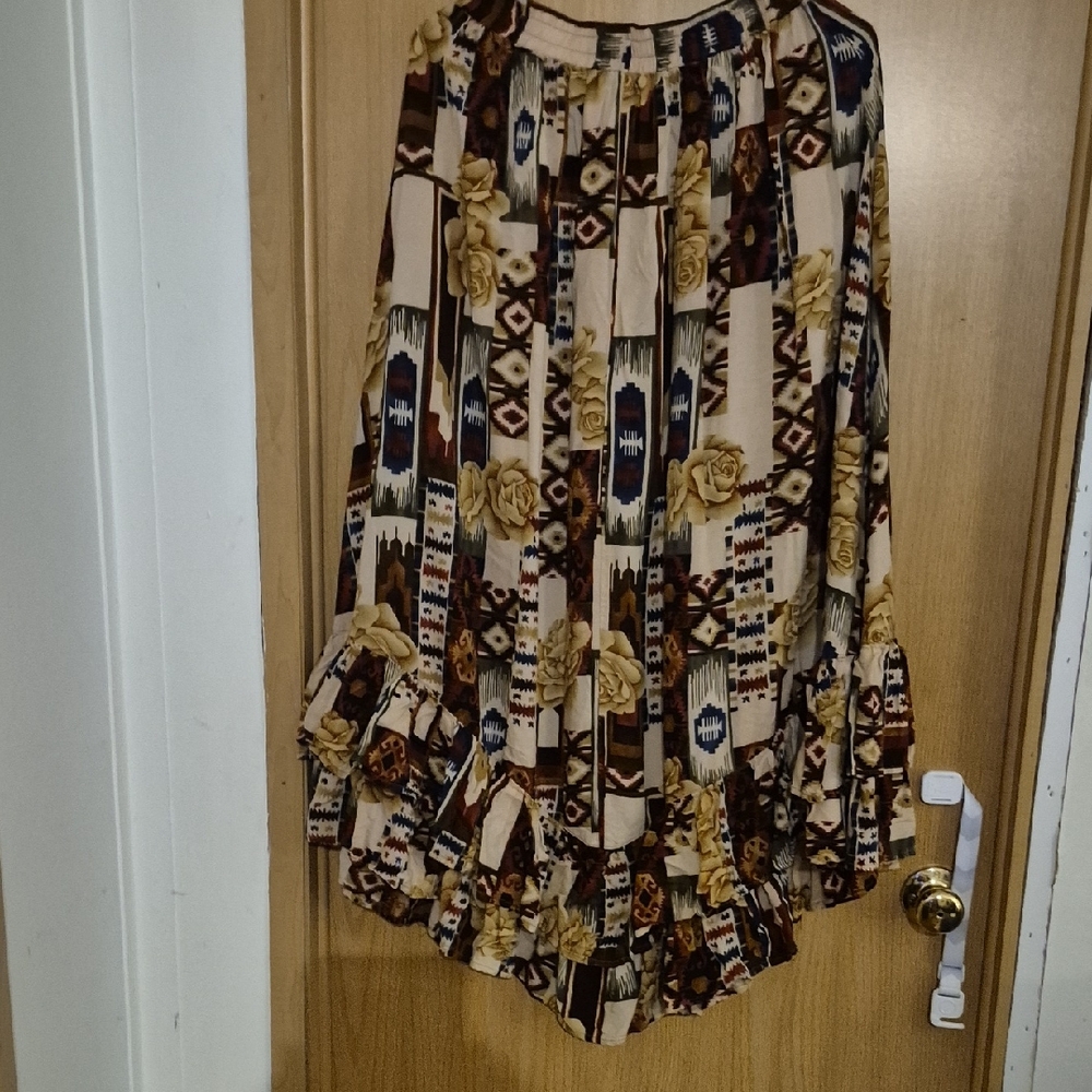 Roper Cream Brown Asymmetrical Midi Skirt